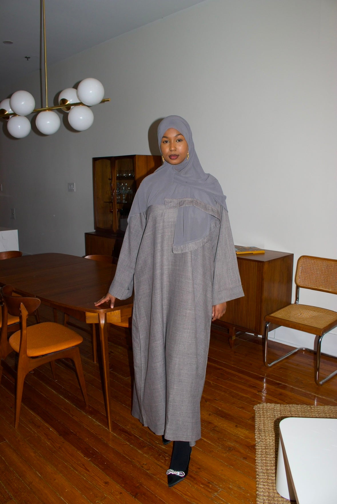 Grey Linen Abaya Set